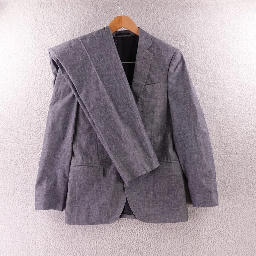 J.Crew Ludlow Suit Jacket 36S Mens Blue Cotton Chambray Blazer Slim Fit 2-Button